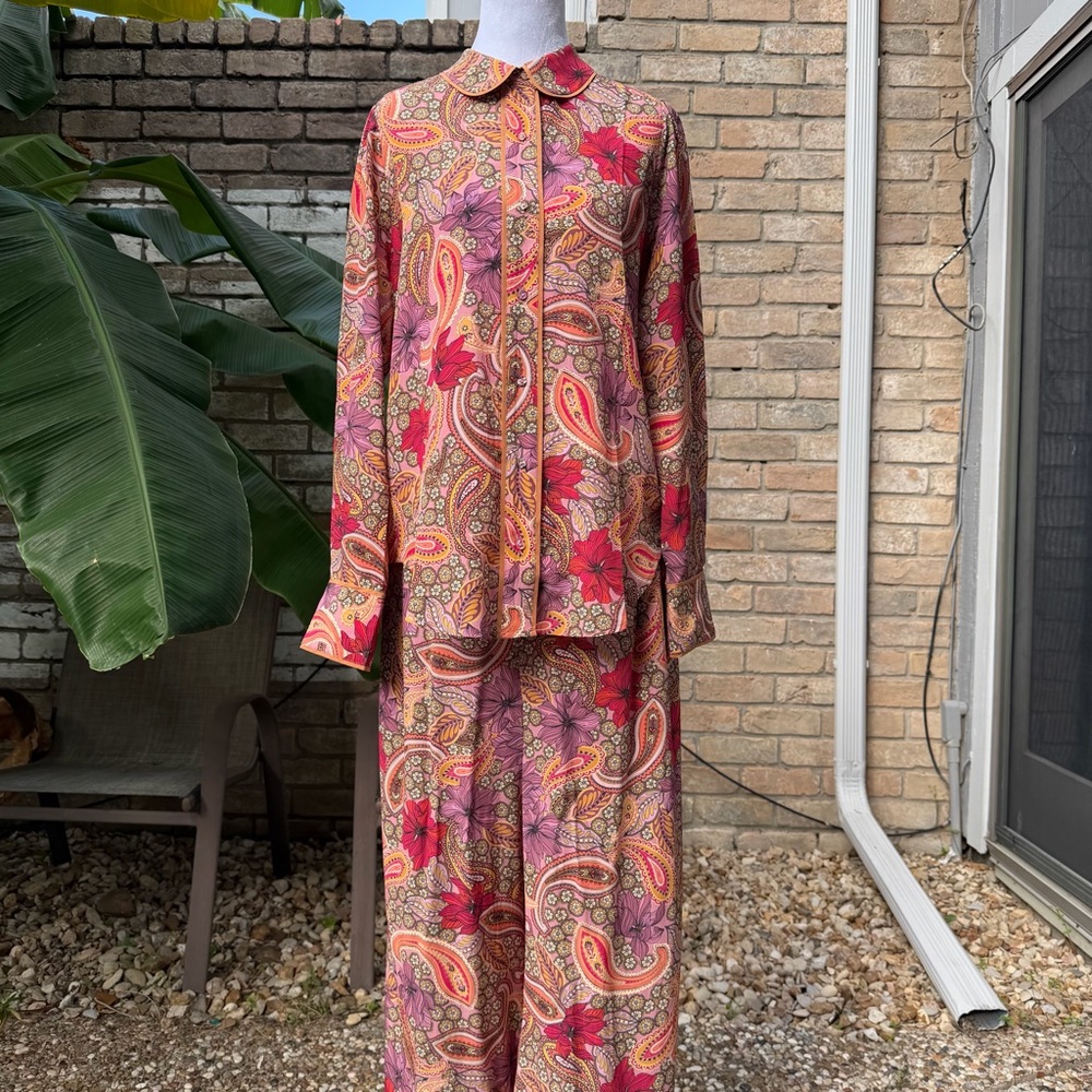 Johnny Was Psychedelic Paisley 100% Silk SET Size Small